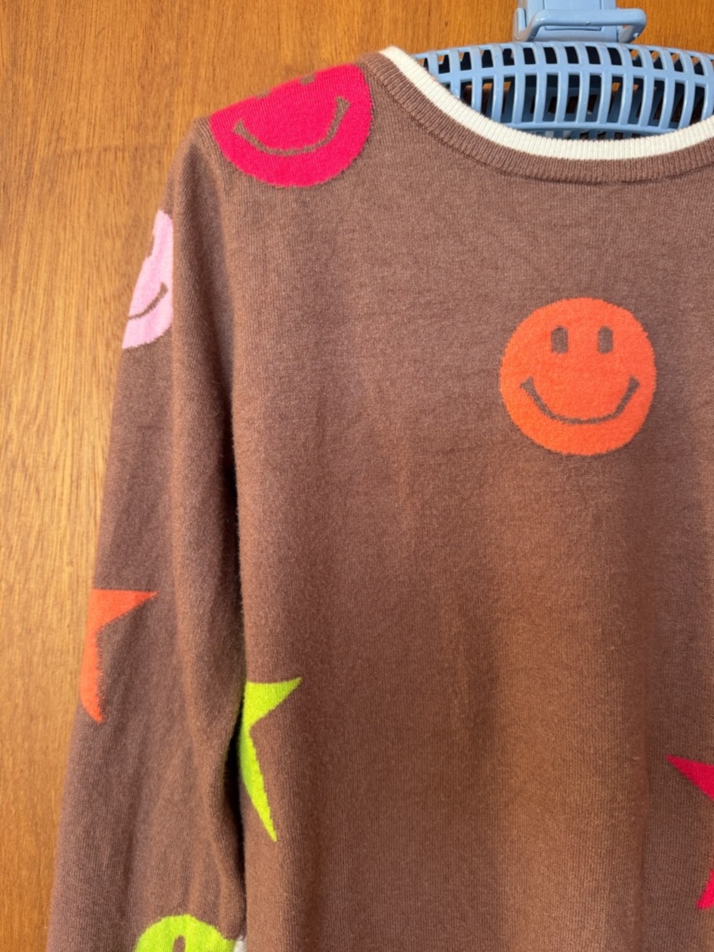 THML from Anthropologie Brown Crewneck Sweater with Smiley Faces & Stars - Picture 2 of 8